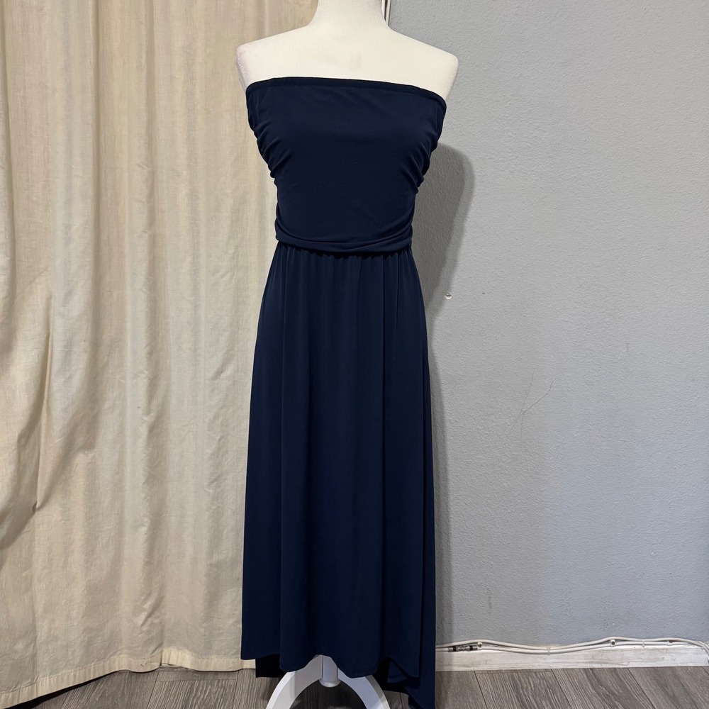 Maurices Womens Navy Blue Strapless High-Low Maxi Dress Size L‎ Ruched Bodice